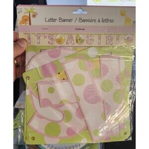 It’s a Girl Baby Shower Banner 7ft – Oh Baby Safari Animals Pink & Green Party D